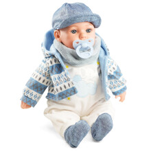BiBi Doll Baby Doll Boy Felix 16'' Lifelike Toy Soft Body Sounds & Dummy in Blue Coat