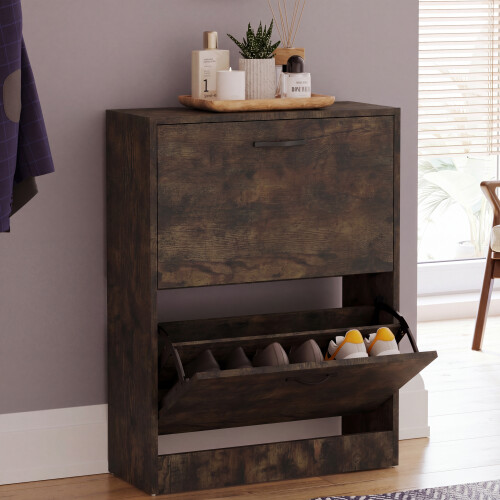 Vida Designs (Dark Wood) 2 Drawer Shoe Cabinet Pull Out Hallway Storage 2