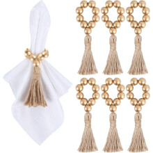 Ronds de serviette en perles de bois style champêtre (lot de 4)