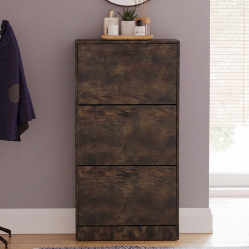 Vida Designs (Dark Wood) 3 Drawer Shoe Cabinet Pull Out Hallway Storage 1