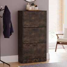 (Dark Wood) 3 Drawer Shoe Cabinet Pull Out Hallway Storage