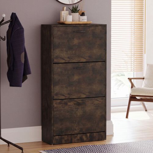 Vida Designs (Dark Wood) 3 Drawer Shoe Cabinet Pull Out Hallway Storage