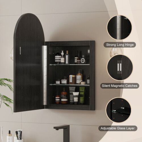 42x68 Arch Bathroom Mirror Cabinet,Metal Framed 2