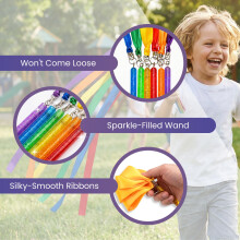GSi Multicolor Sparkling Gymnastic Ribbon Wands [6 Pack] with 9 inch Stick and 1 Meter Ribbon for Gym, Training, Circus, Dance, Baton Twirling, Danci