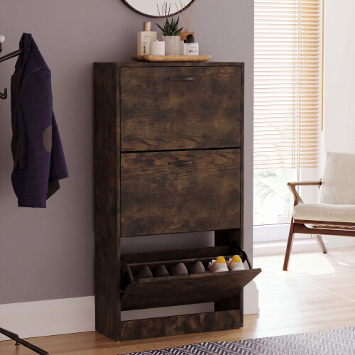 Vida Designs (Dark Wood) 3 Drawer Shoe Cabinet Pull Out Hallway Storage 2