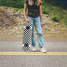 ERNAN Complete Skateboard for Beginners,31 x 8 Inch Double Kick Skateboard for Kids Teenagers & Adults. with Skate T-Tool. (black and white)