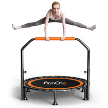 FitinOne 40" Folding Mini Trampoline Max Load 150KG, Indoor Exercise Rebounder with Handle, Fitness Trampoline for Adults and Kids with Bungee Band