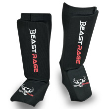 BEAST RAGE Shin Guards for Muay Thai, Kickboxing, MMA, Taekwondo, Boxing, Martial Arts, Elasticated Sock Padded Leg Instep Protection Pads, Shin Pads