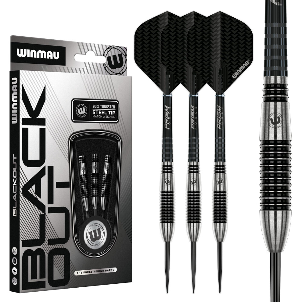 Winmau Blackout Series 23G Torpedo Steel Tip Dart Set | 90% Tungsten Darts - Professional Darts Set With Dart Flights & Shafts