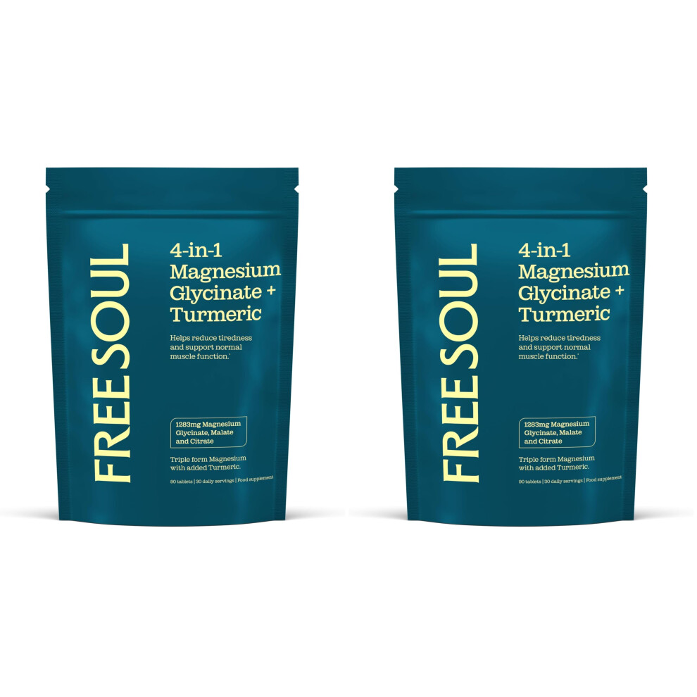 Free Soul Magnesium Glycinate + Turmeric 4-In-1 Complex | Triple-Strength Magnesium Supplements With 1283Mg, Bisglycinate, Citrate, Malate & 2000Mg Turmeric |