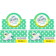 Lil-Lets Teens Eco Day Pads X 40,Petite Towels For Girls & Teenagers,With Wings, Plant-Based Materials,Contains Sustainable Bamboo, Light to Medium F