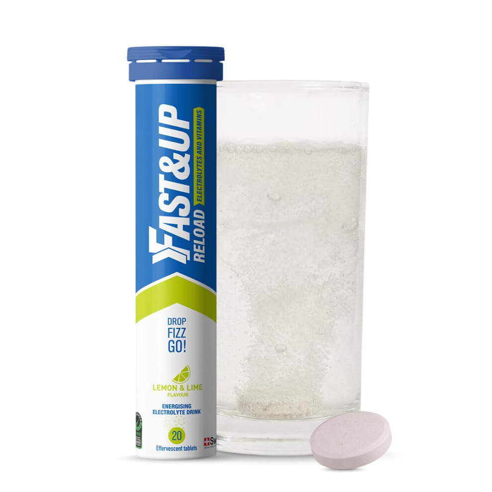 Fast&Up Reload - Energising Electrolyte Drink - Lemon & Lime Flavour - 20 Effervescent Hydration Tablets - Added Vitamin C & B12 - Vegan