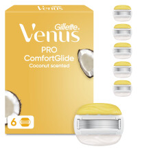 Gillette Venus Pro ComfortGlide Women’s Razor Blade Refills, Coconut Scent with Olay Moisture Bars, Pack of 6 Replacement Razor Cartridges