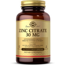 Solgar Zinc Citrate 30mg - Healthy Skin, Hair & Nails - Antioxidant - Healthy Brain Function - Vegan - 100 Vegetable Capsules
