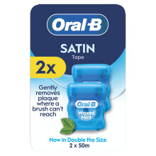 Oral-B Satin Tape Floss, Removes Plaque, Waxed Dental Floss for Tight Spaces, for a Fresh, Clean Feeling, Mint Flavour 50m Roll