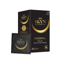 SKYN Original Condoms, Pack of 40, SKYNFEEL Latex Free Condoms for Men, Regular Size, Strong & Thin, Smooth Straight Shape, Lubricated, 53mm Wide