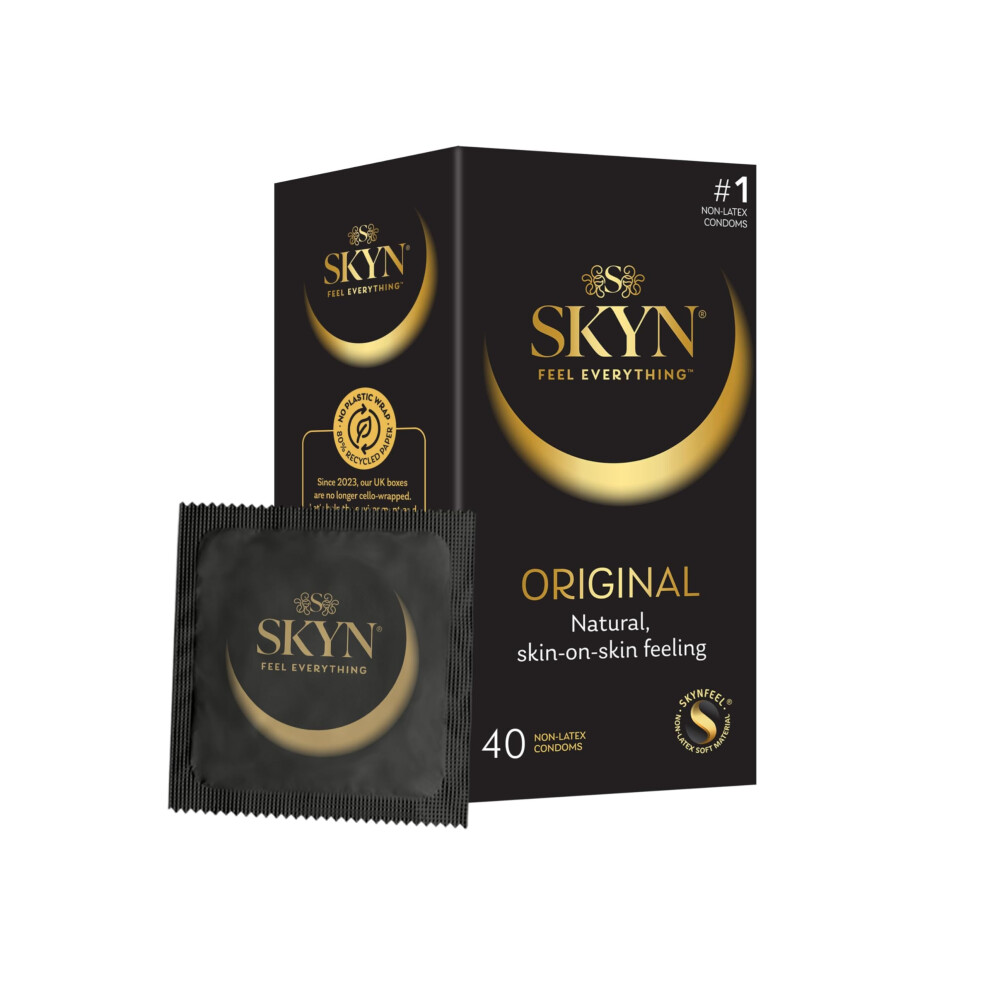 Skyn Original Condoms, Pack Of 40, Skynfeel Latex Free Condoms For Men, Regular Size, Strong & Thin, Smooth Straight Shape, Lubricated, 53Mm Wide