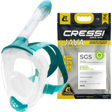CRESSI since 1946 Java Adult Full Face Mask Compact Fit Clear/Aquamarine S/M