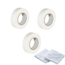 NanaCare Microporous Medical Tape Waterproof, 3 Rolls 1.25cm x 10m + 2 pc Gauze Pads - Hypoallergenic Surgical Tape For Wound Care, Dressings & Face,