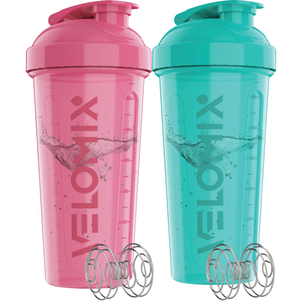 Velomix -2 Pack- 828Ml Protein Shaker Bottle -2X Wire Mixball | Leak Proof Shaker For Protein Shakes | Large, Stackable Protein Shake Bottle | Dishwa