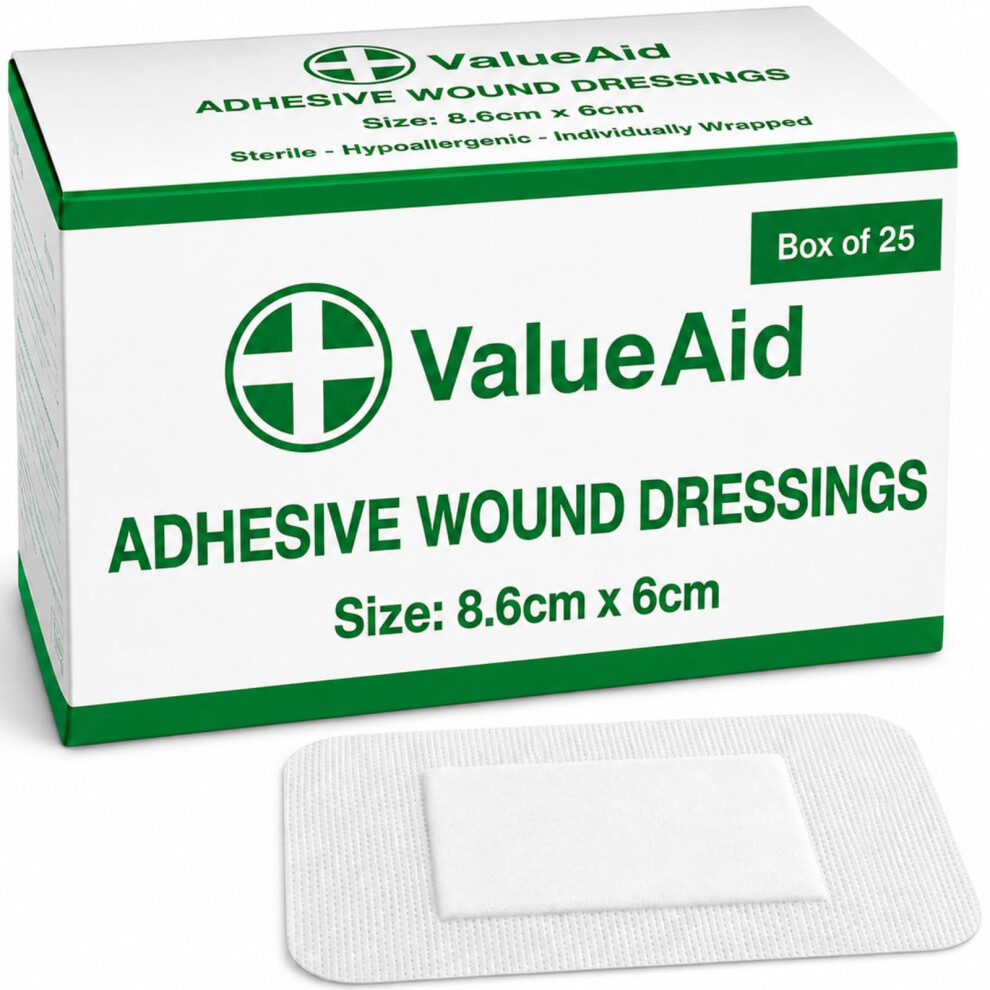 Value Aid Adhesive Wound Dressings - 8.6Cm X 6Cm - Box Of 25