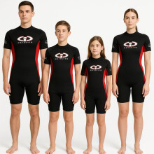 TWF Childs 3mm CIC Titanium Shortie wetsuit (Black/Red, Age 5-6)
