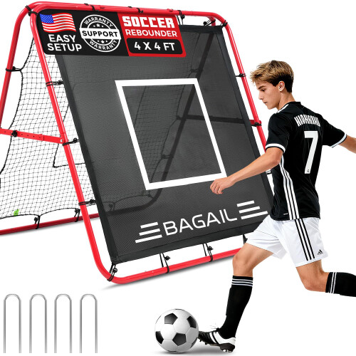 BAGAIL Double Sided Rebounder Net, Football Nets, Red