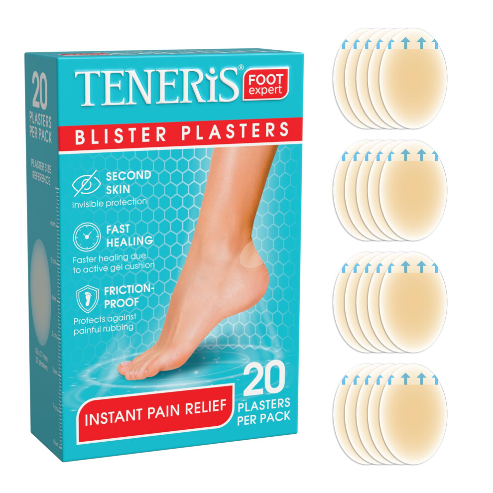 Teneris , 20 Hydrocolloid Blister Plasters Â Instant Pain Relief, Waterproof & Invisible, Fast Healing, Friction-Proof Â Thin & Flexible Blister Pa