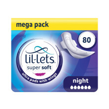 Lil-Lets Super Soft Ultra Thin Period Pads-80 Count, Night Absorbency, with Wing