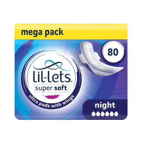 Lil-Lets Lil-Lets Super Soft Ultra Thin Period Pads-80 Count, Night Absorbency, with Wing