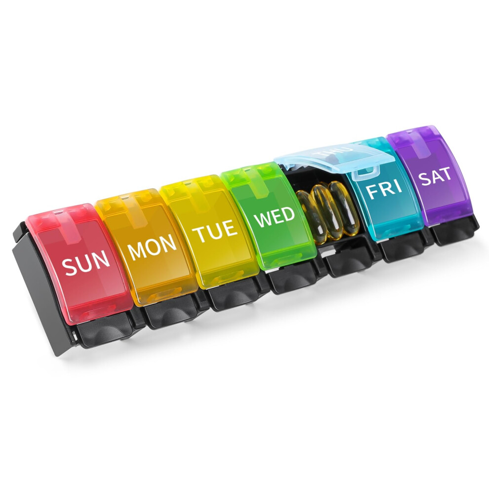 Opret Weekly Pill Organiser, Large Pill Box 7 Day 1 Times A Day With Push Button Pop Open Design, Travel Tablet Organiser, Bpa Free For Vitamins Supp