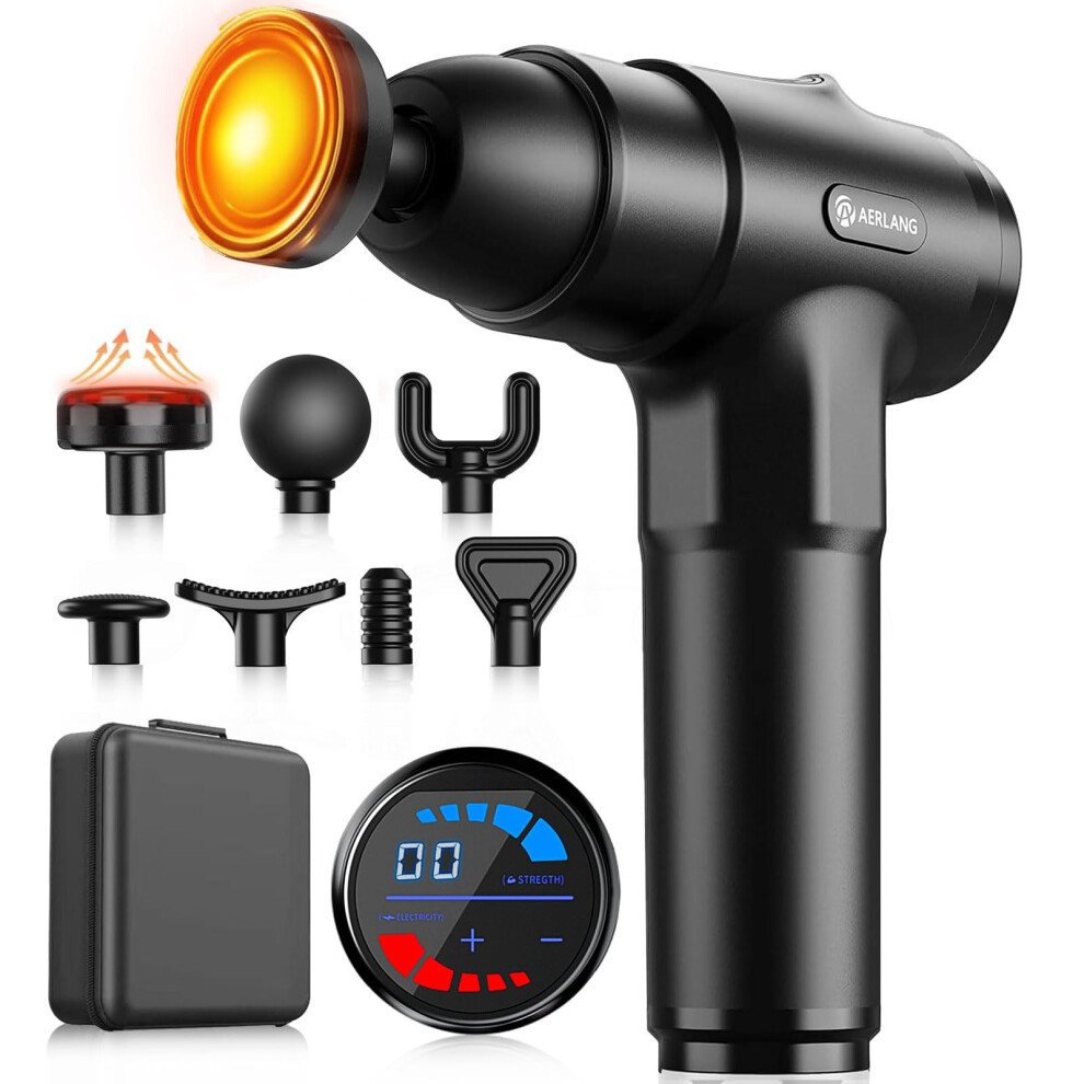 Aerlang Massage Gun With Heat, Massager Deep Tissue Heat Muscle Massager Gun, Powerful Massage Gun For Home Office Workout Muscle Pain Relief With Su