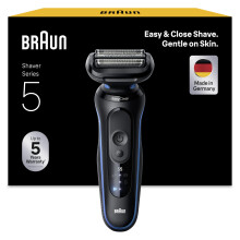 Braun Series 5 51-B1000s Electric Shaver for Men, EasyClean, Wet & Dry, Rechargeable, Cordless Foil Razor, Blue