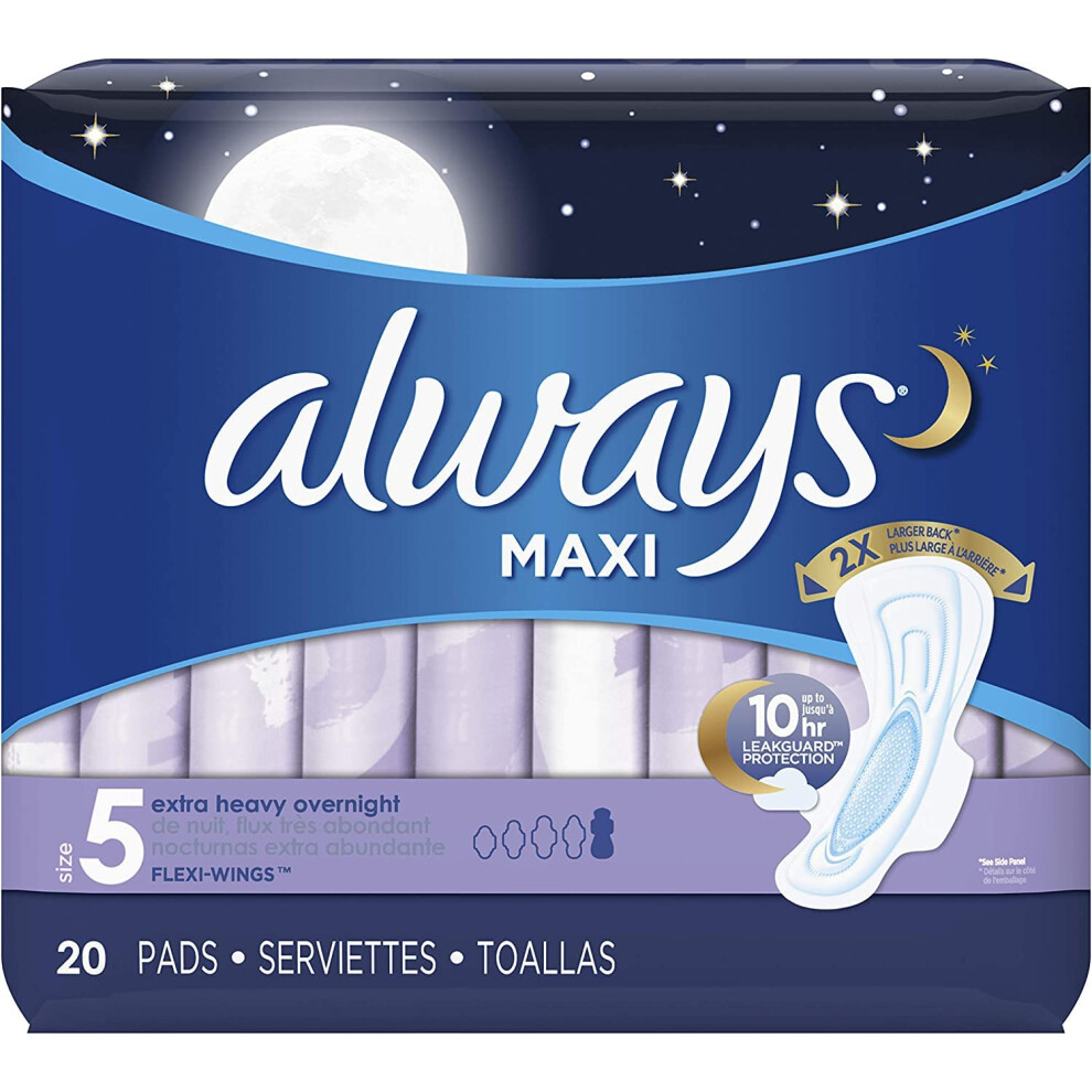 Always Maxi Overnight Extra Heavy Flow With Wings Unscented Pads By