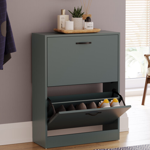 Vida Designs (Jasper Green) 2 Drawer Shoe Cabinet Pull Out Hallway Storage 2