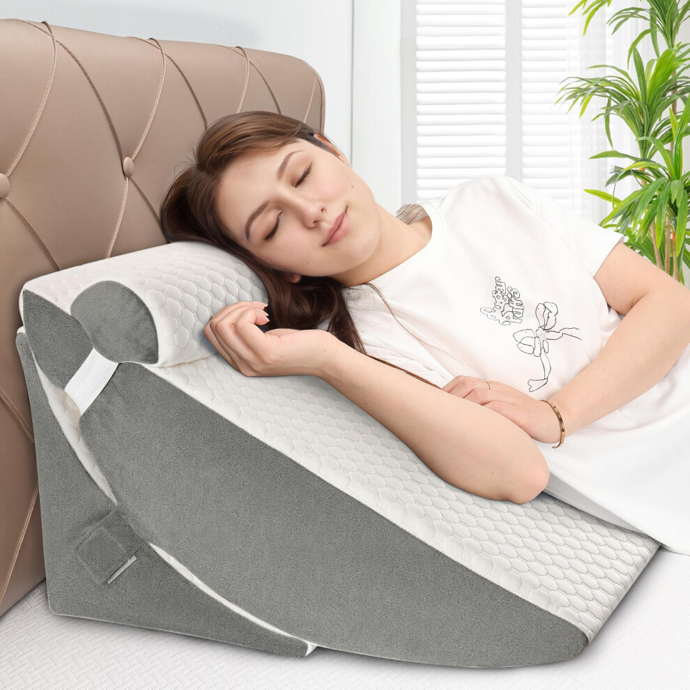 Wenrener Bed Wedge Pillow For Sleeping, Adjustable Foam Wedge Pillow For Post Surgery, Elevated Triangle Pillow For Acid Reflux, Back Pain Relief, Le