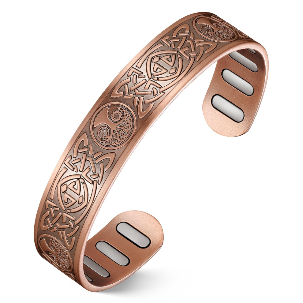 Jeracol Copper Bracelet For Men, 5X Ultra Strength Magnetic Copper Bracelet With 8Pcs (5000 Gauss) Neodymium Magnets, 99.99% Pure Copper Jewelry Gift