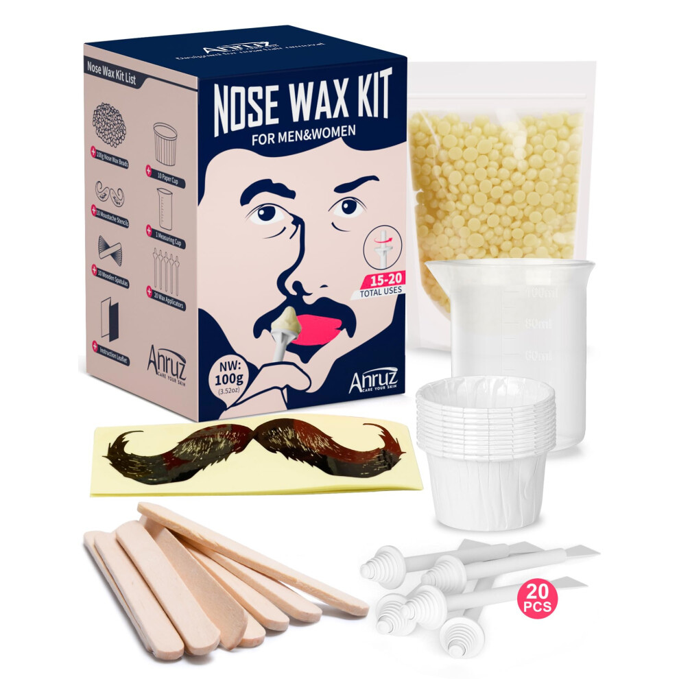 Photos - Hair Removal Cream / Wax ANRUZ Nose Waxing Kit - Painless & Safe Nose Hair Removal with 100g Wax Beads, 10 Spatula, 20 Applicators & 10 Paper Cups