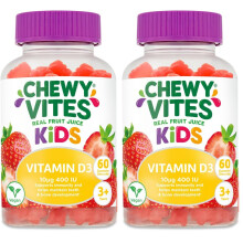 Chewy Vites Kids High Strength VIT D3, 60 Kids Vitamin D Gummies, 10 mcg 400 IU Vitamin D3, 2 Months Supply, Vegan, Real Fruit Juice, Age 3 +, Strawb