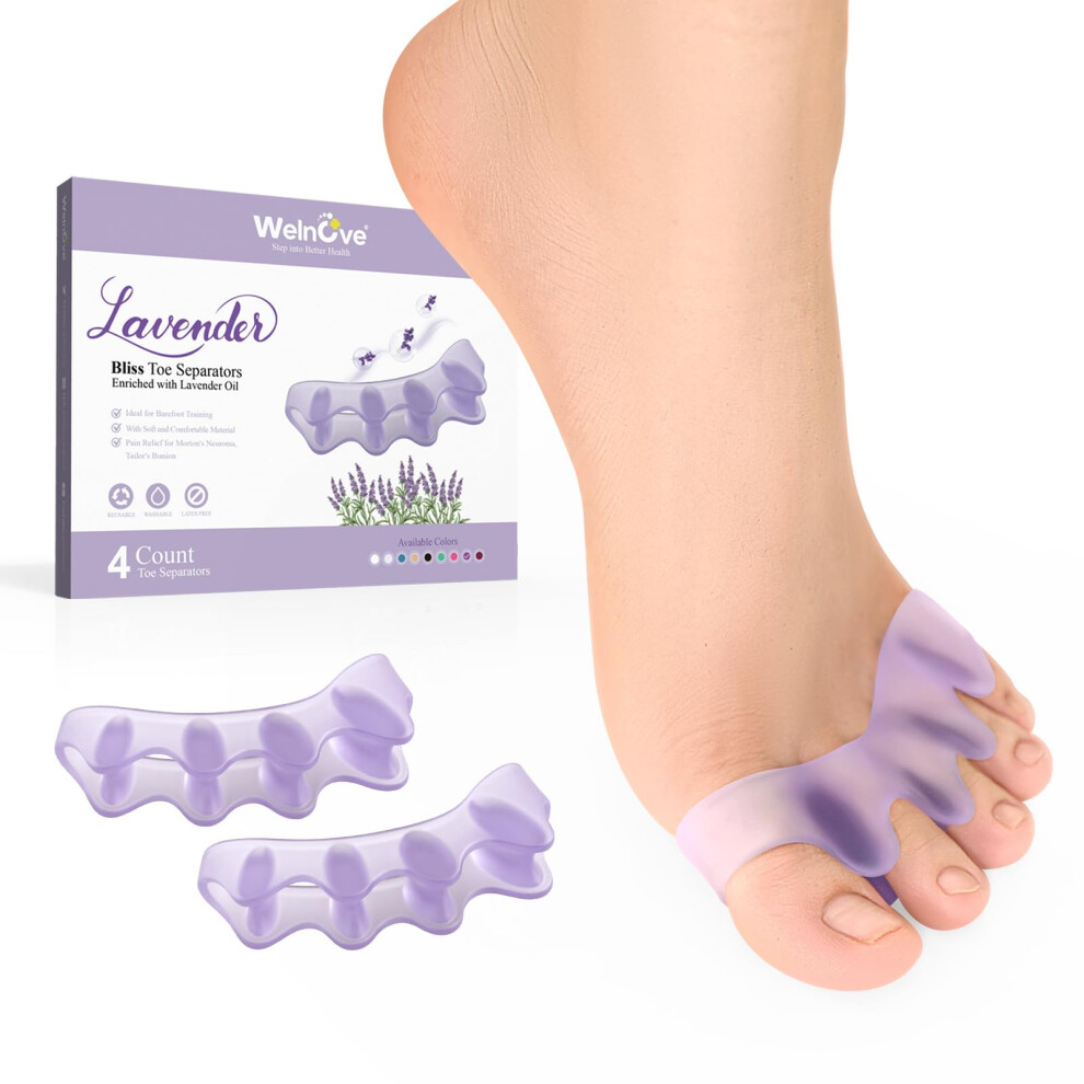 Welnove 4 Pack Toe Separators, Bunion Corrector For Women/Men, Toe Spacers, Foot Alignment - Dividers To Correct Bunions, Hammertoes, Relief Restore