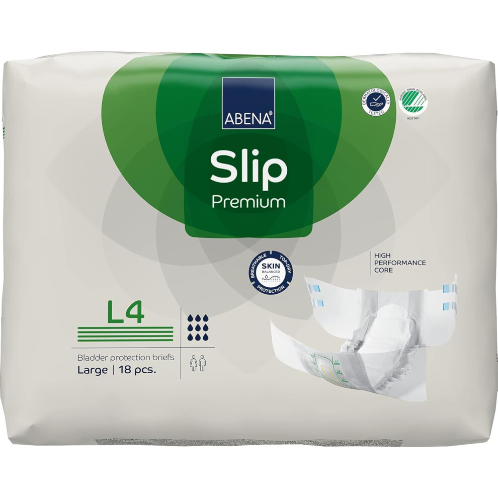 Abena Slip Premium All-In-One Incontinence Pads For Men & Women, Eco-Labelled - Large 4, 100-150Cm Waist, 4000Ml Absorbency, 18Pk