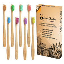 Lamcy Bamboo Toothbrushes for Adults with Medium Bristles | Pack of 8 Natural Bamboo Toothbrush | Eco-Friendly Natural Wooden Toothbrush | Organic Bi