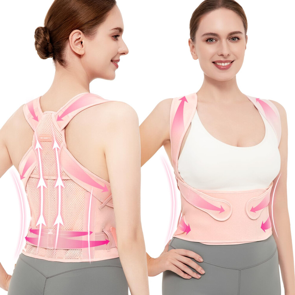 Vicorrect Pink Posture Corrector For Women And Men: Back Brace Support - Shoulders Straightener Relieve Upper Back Pain (, Medium)