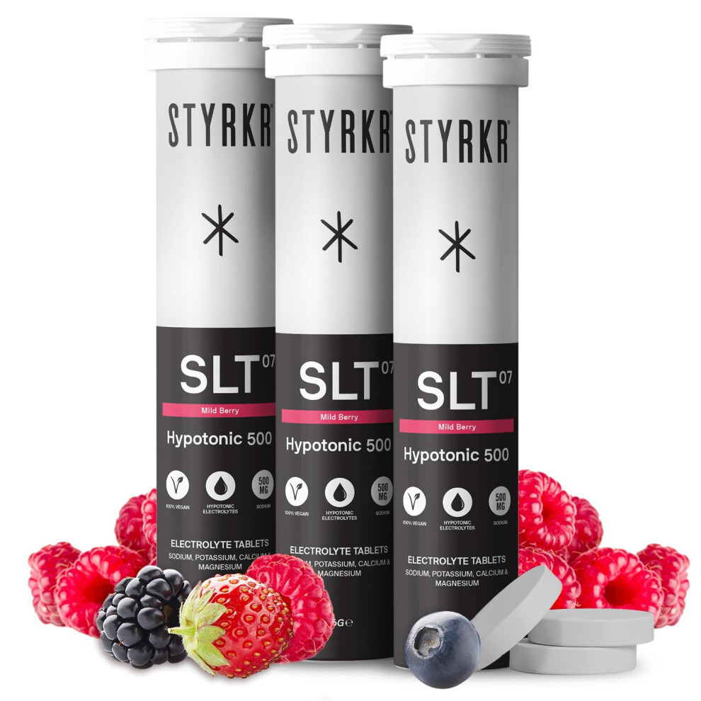 Styrkr Electrolytes Tablets By - Berry - 3X Pack Of 12 Hydration Tablets - 500Mg Per Serving - 2X Higher Salts - Used By Endurance Athletes - Advance