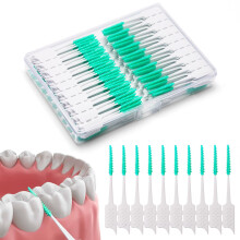 ACSKD 300 Pieces Interdental Brushes,Braces Brush with Silicone Head,Dental Tooth Flossing Toothpick Cleaners Tooth Tool, Green