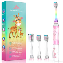 Kids Electric Toothbrush 3-5-6-12, Toddler Toothbrush Girls Electric Toothbrush with Timer Rainbow LED Light Up Sonic Battery Powered Junior Children