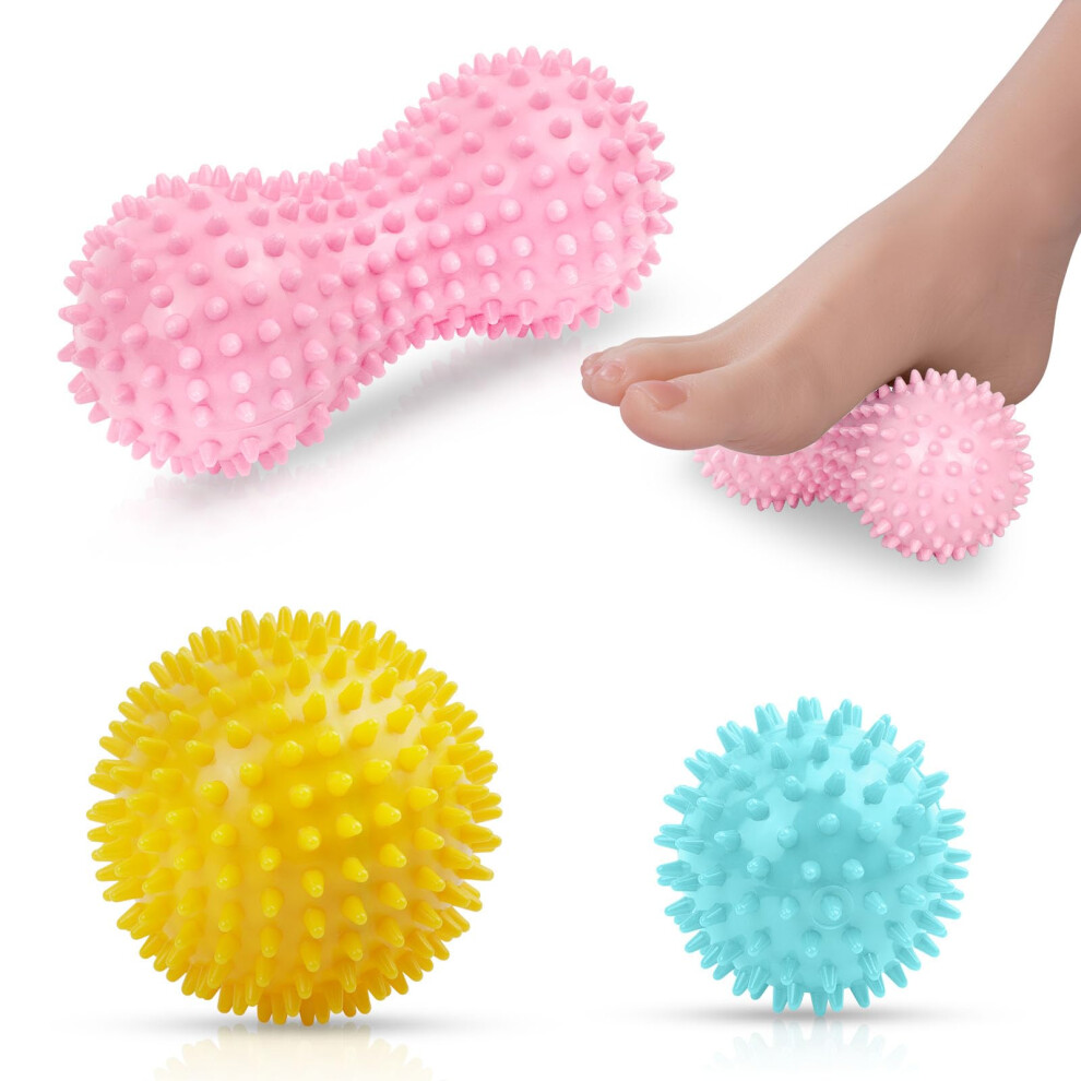 Uraqt Spiky Massage Ball Set, 3Pcs Body And Foot Massage Roller, Muscle Massager Hard Exercise Ball For Plantar Fasciitis, Trigger Point Therapy, Dee