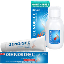 Gengigel Gum Care Bundle – Mouthrinse 300ml & Hyaluronic Acid Toothpaste 75ml, Mouth Ulcer Treatment for Adults, Gum Repair & Gum Disease Support Da