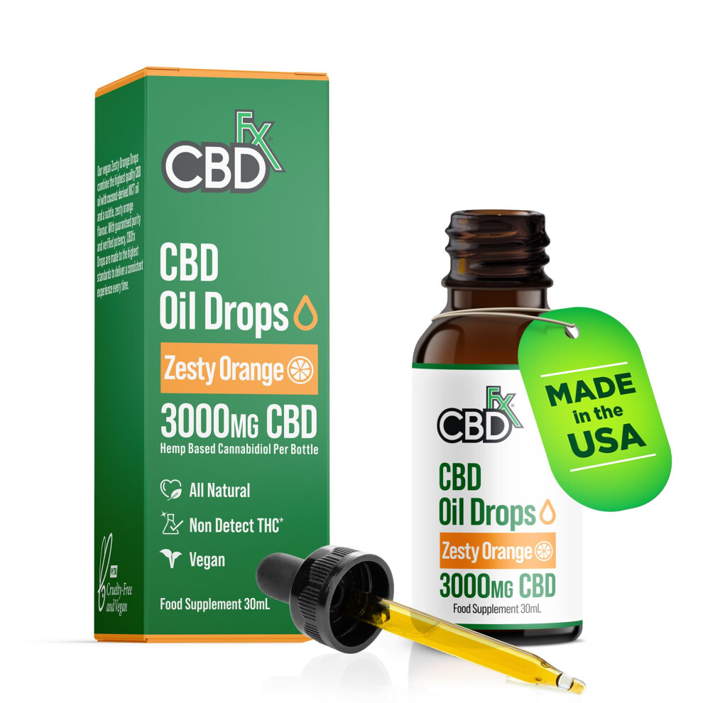 Cbdfx Orange 3000Mg High Strength Cbd Oil For Stress, Anxiety & Sleep Support, Zesty Flavoured Cbd Drops, Blended With Mct Oil, No Thc, 30Ml