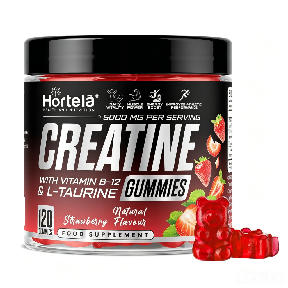 Hortela Creatine Gummies 5000Mg Â Creatine Monohydrate With B12 & L-Taurine | Strawberry